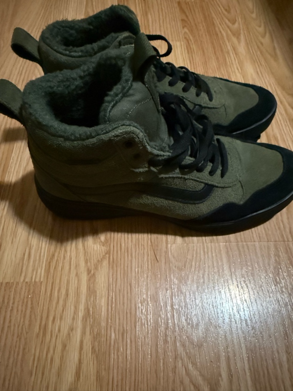 Vans Olive Green High-Top Sneakers with Black Accents